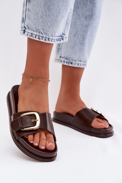 Women's Chocolate Rosivana Slippers With Gold Buckle