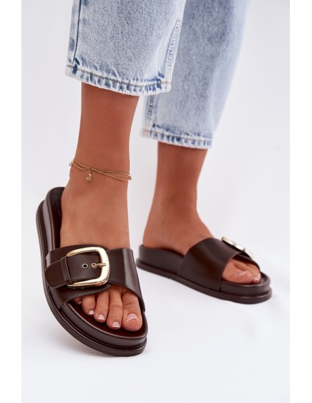 Women's Chocolate Rosivana Slippers With Gold Buckle