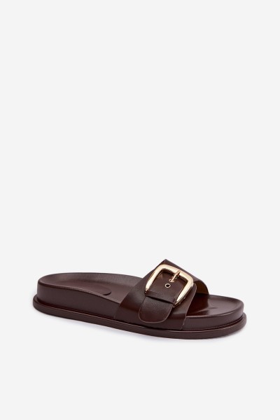 Women's Chocolate Rosivana Slippers With Gold Buckle 2