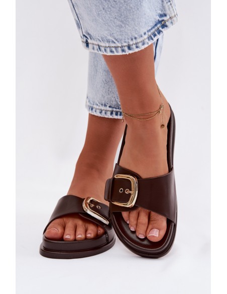Women's Chocolate Rosivana Slippers With Gold Buckle