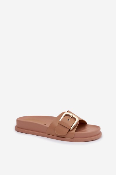 Women's Dark Beige Slides With Gold Buckle Rosivana 2