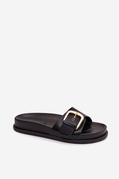 Women's Black Slippers With Gold Buckle Rosivana 2