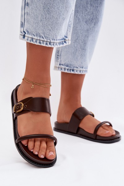 Women's Chocolate Slippers With Gold Buckle Sarilisse