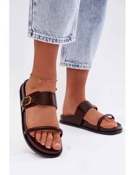 Women's Chocolate Slippers With Gold Buckle Sarilisse