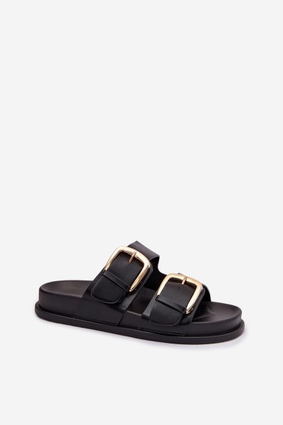 Women's Eco Leather Slippers With Gold Clips Black Tervessa 2