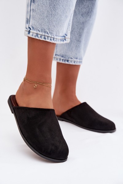 Women's Flat Eco Suede Black Slides Veronelle
