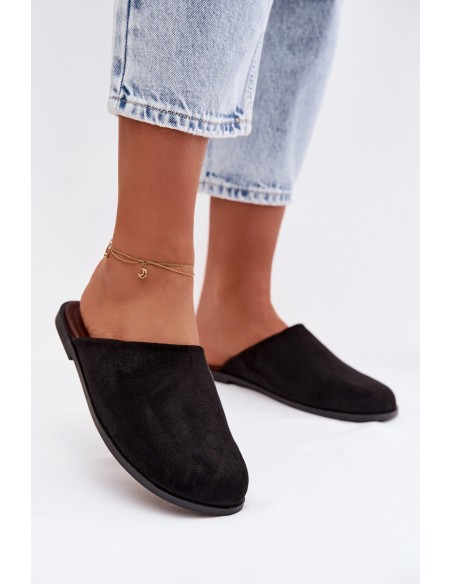 Women's Flat Eco Suede Black Slides Veronelle