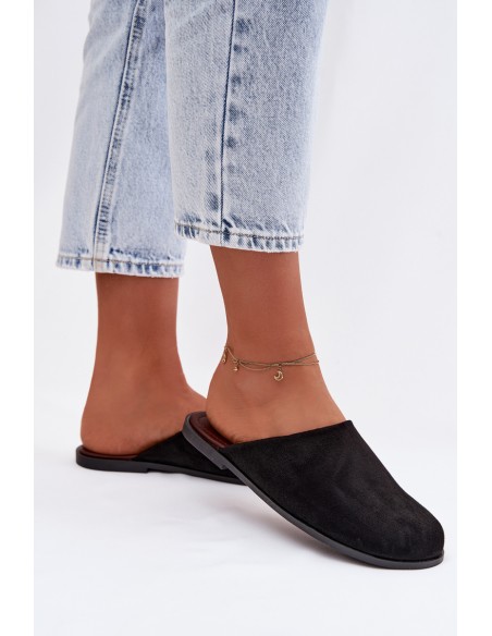 Women's Flat Eco Suede Black Slides Veronelle