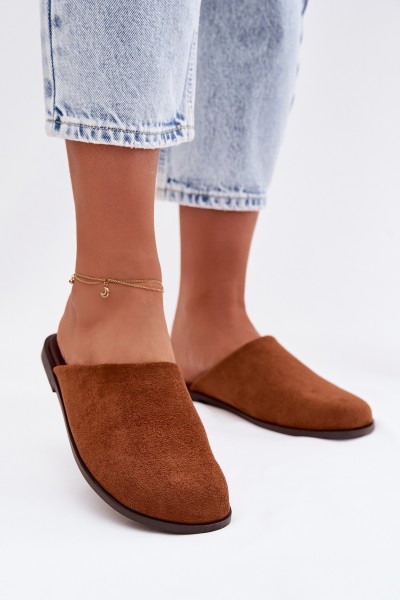 Women's Flat Eco Suede Camel Slides Veronelle