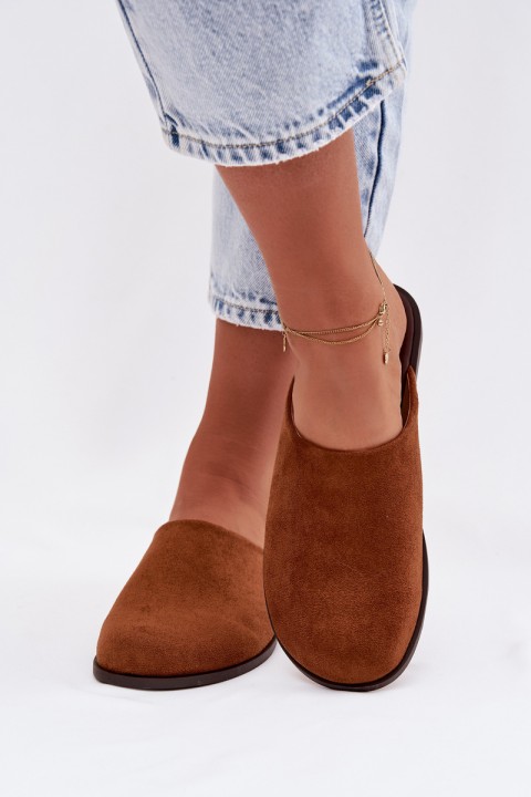 Women's Flat Eco Suede Camel Slides Veronelle