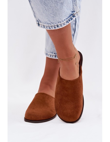 Women's Flat Eco Suede Camel Slides Veronelle