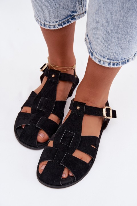 Women's Flat Black Roman Sandals Belanessa
