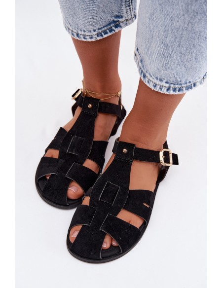 Women's Flat Black Roman Sandals Belanessa