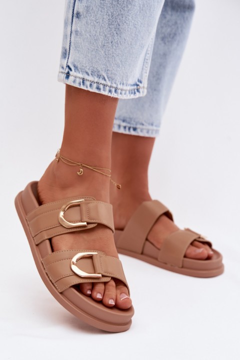 Eco Leather Women's Slides With Straps Dark Beige Rosinessa