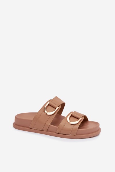 Eco Leather Women's Slides With Straps Dark Beige Rosinessa 2