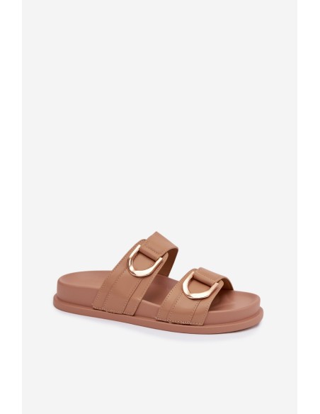 Eco Leather Women's Slides With Straps Dark Beige Rosinessa