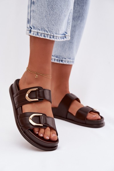 Eco Leather Women's Slides With Straps Chocolate Rosinessa