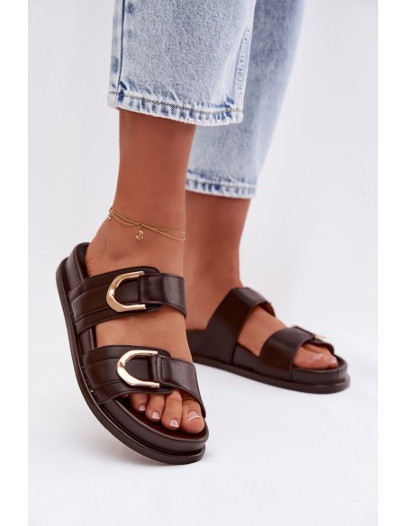 Eco Leather Women's Slides With Straps Chocolate Rosinessa