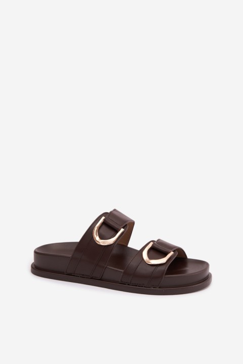 Eco Leather Women's Slides With Straps Chocolate Rosinessa