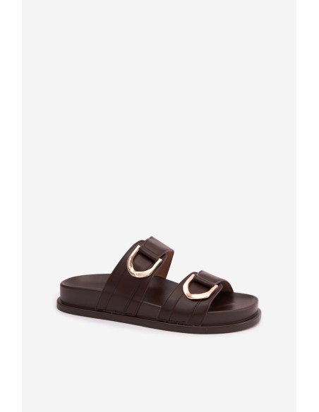 Eco Leather Women's Slides With Straps Chocolate Rosinessa