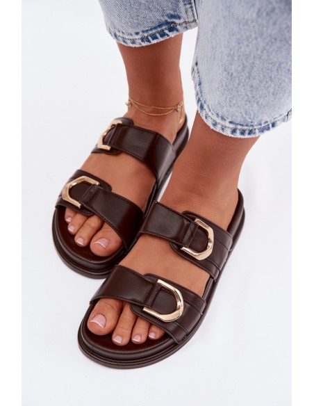 Eco Leather Women's Slides With Straps Chocolate Rosinessa