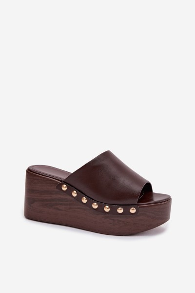 Women's Platform and Wedge Sandals With Gold Studs Chocolate Farinelle 2