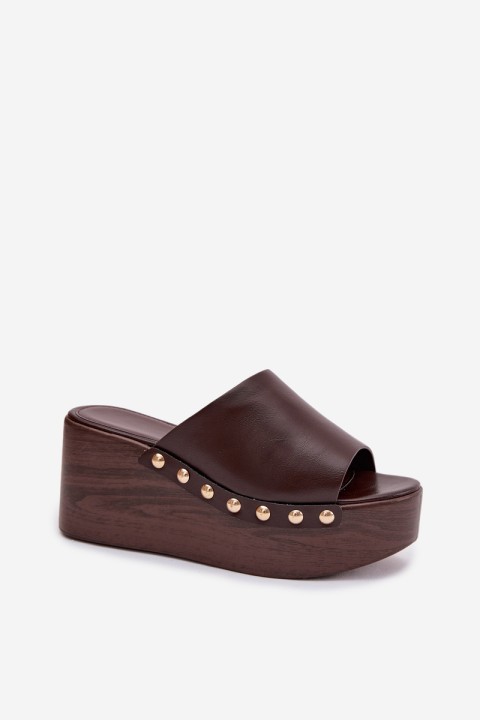 Women's Platform and Wedge Sandals With Gold Studs Chocolate Farinelle