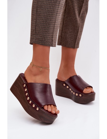 Women's Platform and Wedge Sandals with Gold Buckles Burgundy Farinelle