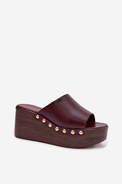 Women's Platform and Wedge Sandals with Gold Buckles Burgundy Farinelle 2