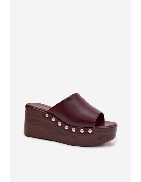 Women's Platform and Wedge Sandals with Gold Buckles Burgundy Farinelle