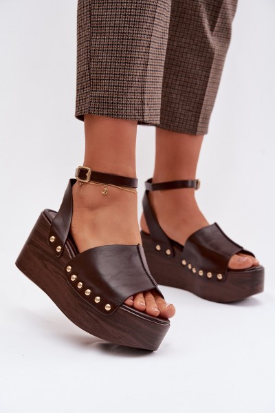 Women's Platform Sandals With Gold Buckles Chocolate Galorina