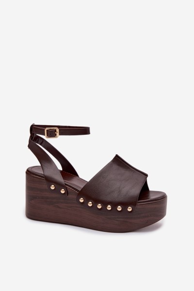 Women's Platform Sandals With Gold Buckles Chocolate Galorina 2