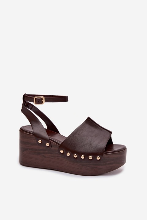 Women's Platform Sandals With Gold Buckles Chocolate Galorina