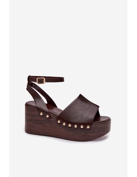 Women's Platform Sandals With Gold Buckles Chocolate Galorina