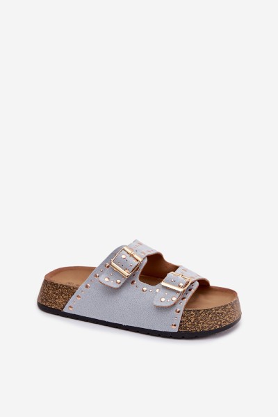 Women's Blue Flat Sandals With Gold Clips And Buckles Tervina 2