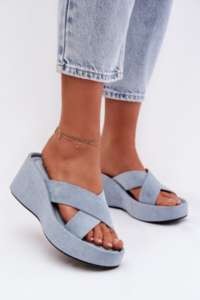 Women's Platform Slippers Made of Eco Suede Blue Calorine