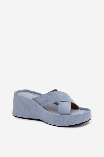 Women's Platform Slippers Made of Eco Suede Blue Calorine 2