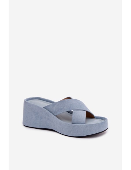 Women's Platform Slippers Made of Eco Suede Blue Calorine