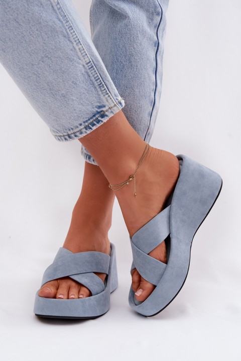 Women's Platform Slippers Made of Eco Suede Blue Calorine