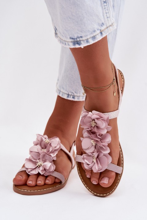 Women's Flat Sandals With Decorative Flowers Purple Noemia