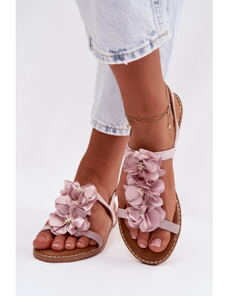 Women's Flat Sandals With Decorative Flowers Purple Noemia