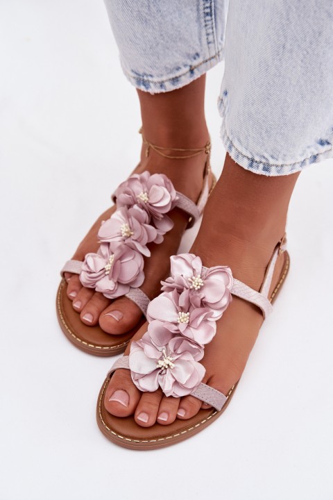 Women's Flat Sandals With Decorative Flowers Purple Noemia