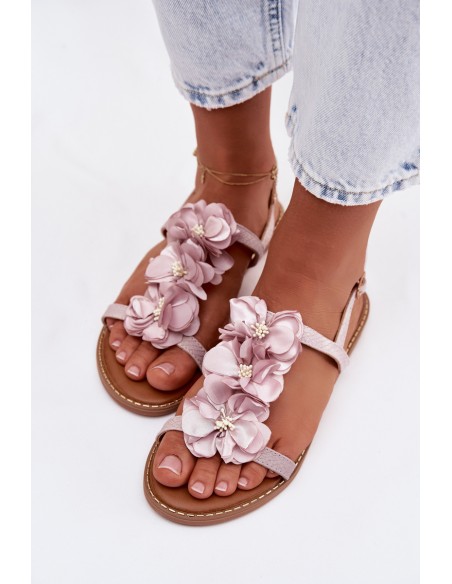 Women's Flat Sandals With Decorative Flowers Purple Noemia