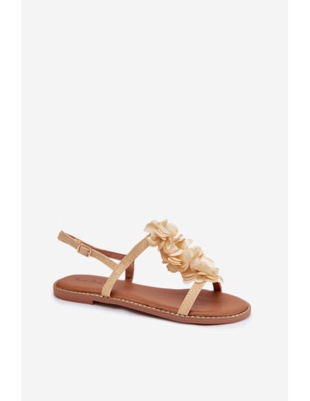 Women's Flat Sandals With Decorative Flowers Gold Noemia
