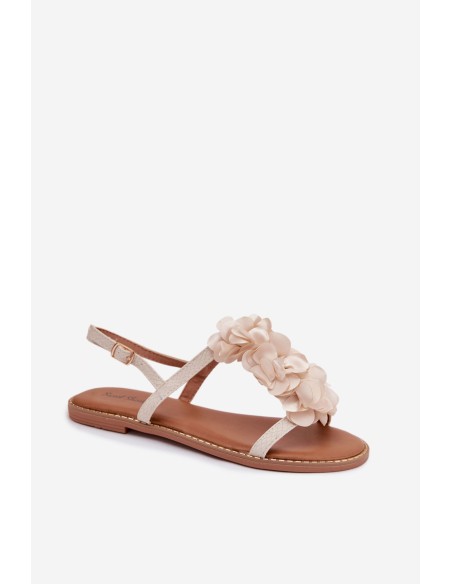 Women's Flat Sandals With Decorative Flowers Jasnobeżowe Noemia
