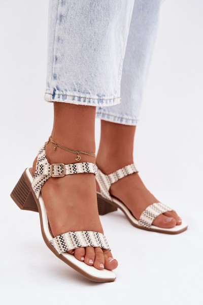 Women's Block Heel White Sandals Sabela