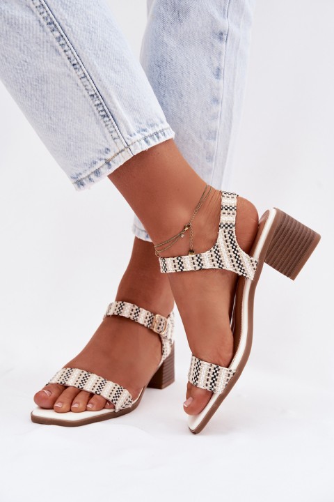 Women's Block Heel White Sandals Sabela