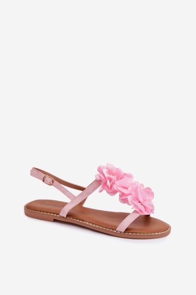 Women's Flat Pink Sandals With Decorative Flowers Noemia 2