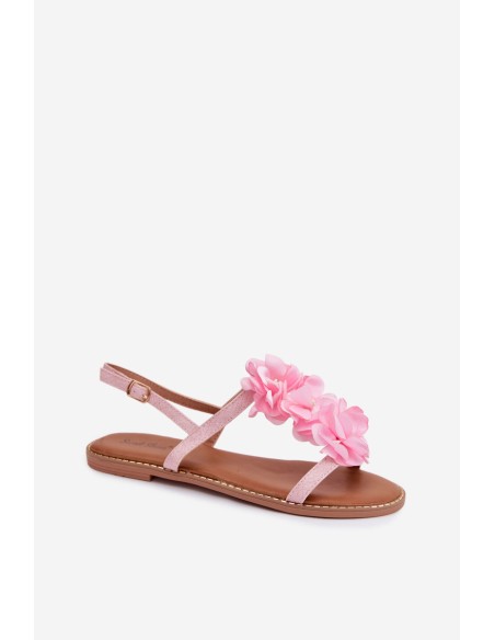 Women's Flat Pink Sandals With Decorative Flowers Noemia