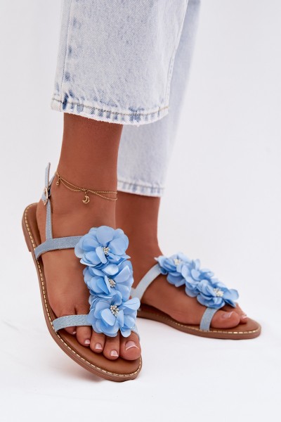 Women's Flat Blue Decorative Flowers Sandals Noemia